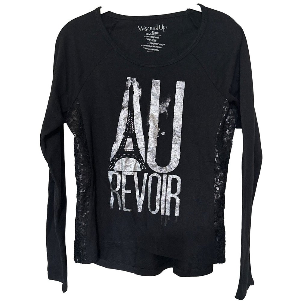 Black Sweatshirt w/AU Revoir Silver Logo by Wound Up Size Juniors M Cotton Blend
